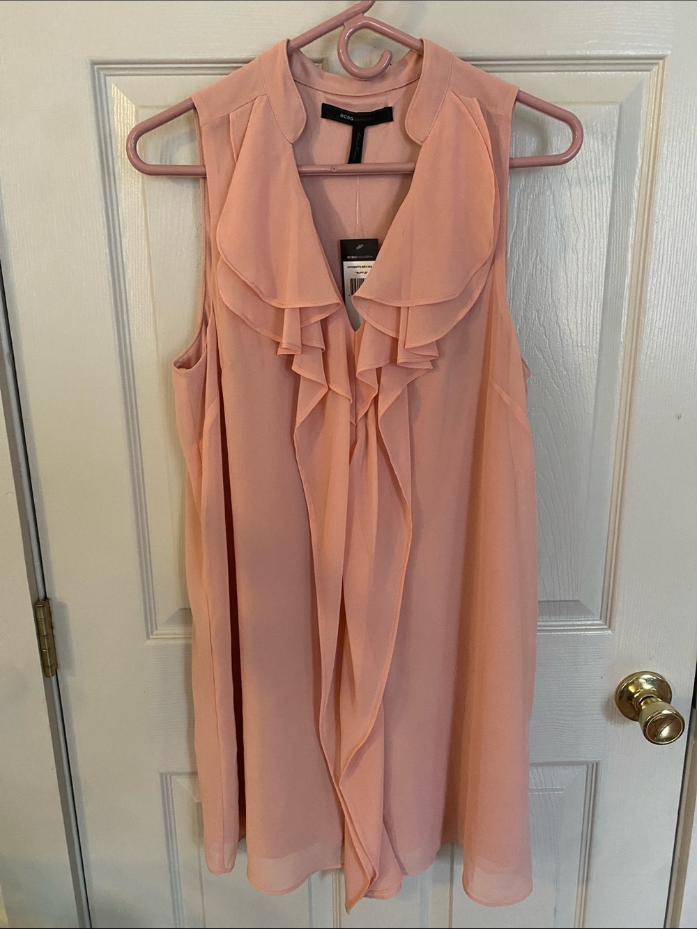 BCBGMaxAzria Sleeveless Ruffle Front Mini Dress - Peach/Pink - Small